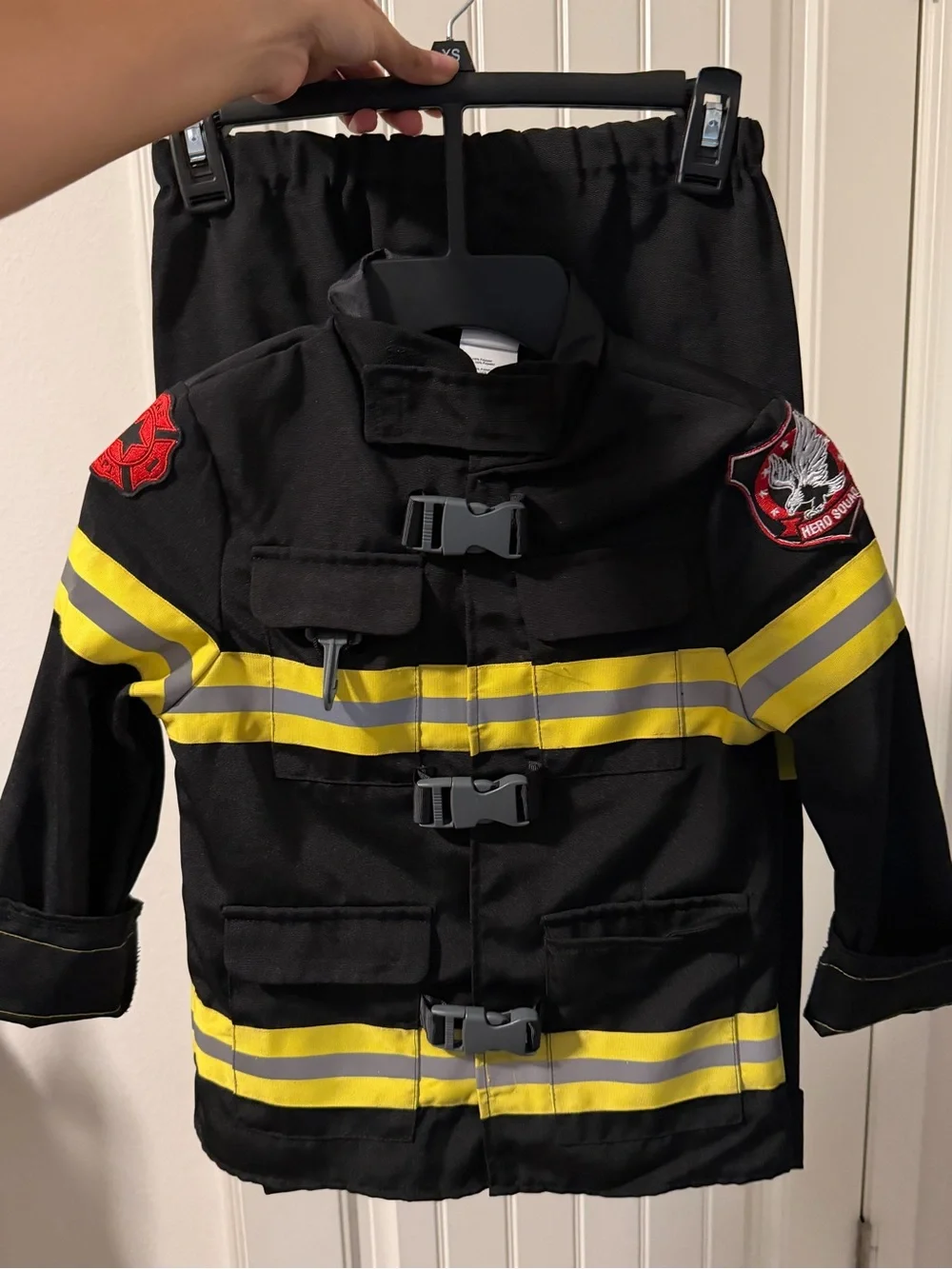 Kids Black Firefighter Jacket with Yellow Reflective Stripes